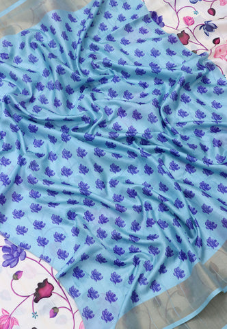 Magic Mudra Saree with Cream Colour and Border With Blue Shade-(SA-626)