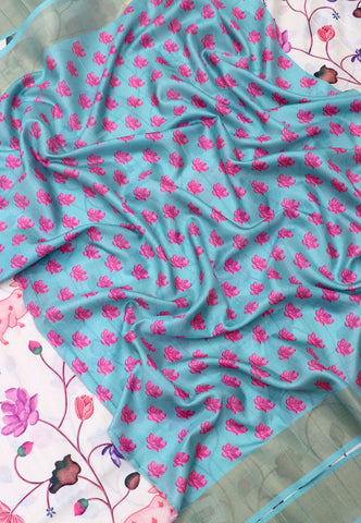Magic Mudra Saree with Cream Colour and Border With Blue Shade-(SA-624)