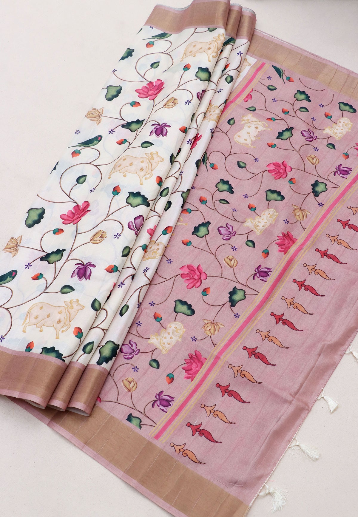 Magic Mudra Saree with Cream Colour and Border With Pink Shade-(SA-625)