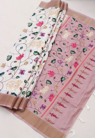 Magic Mudra Saree with Cream Colour and Border With Pink Shade-(SA-625)