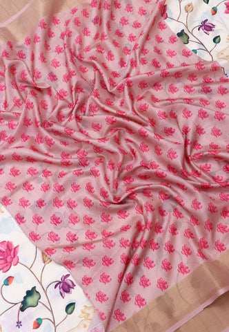 Magic Mudra Saree with Cream Colour and Border With Pink Shade-(SA-625)