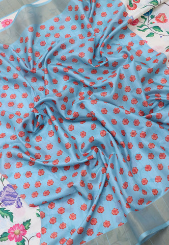 Magic Mudra Saree with White Colour and Border With Blue Shade-(SA-629)