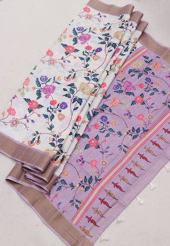 Magic Mudra Saree with White Colour and Border With Pink Shade-(SA-627)