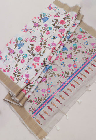 Magic Mudra Saree with White Colour and Border With Brown Shade-(SA-628)