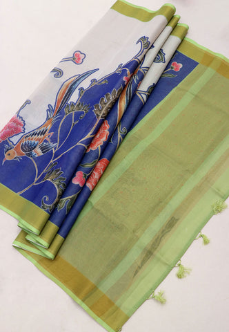 Magic Mudra Saree with Blue Colour and Border With Green Shade-(SA-630)