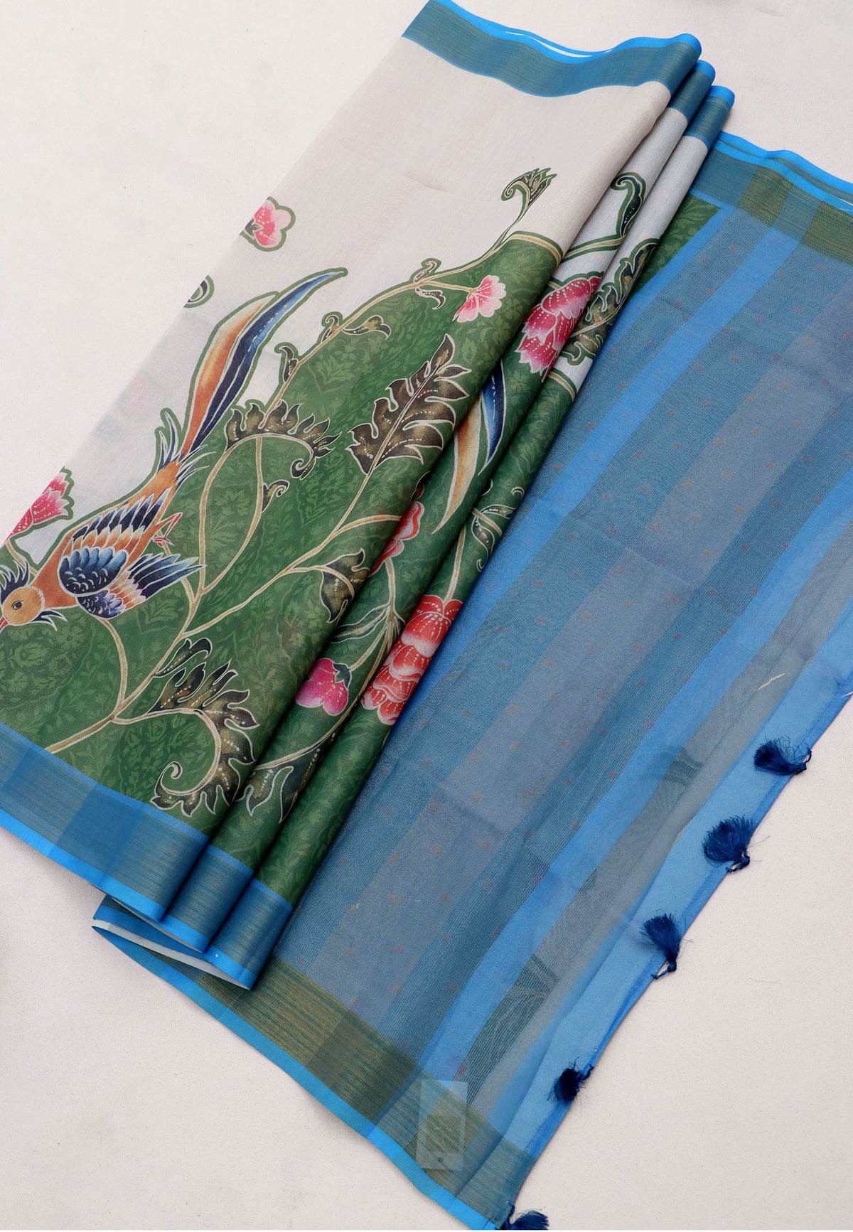 Magic Mudra Saree with Green Colour and Border With Blue Shade-(SA-631)