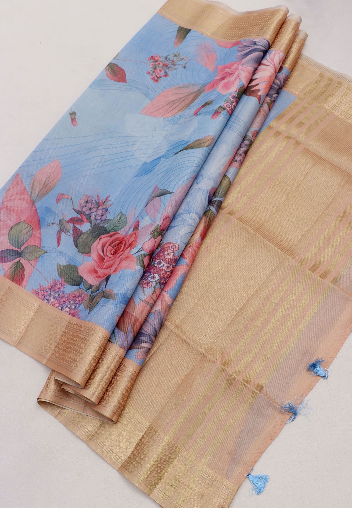 Magic Mudra Saree with Blue Colour and Border With Brown Shade-(SA-636)