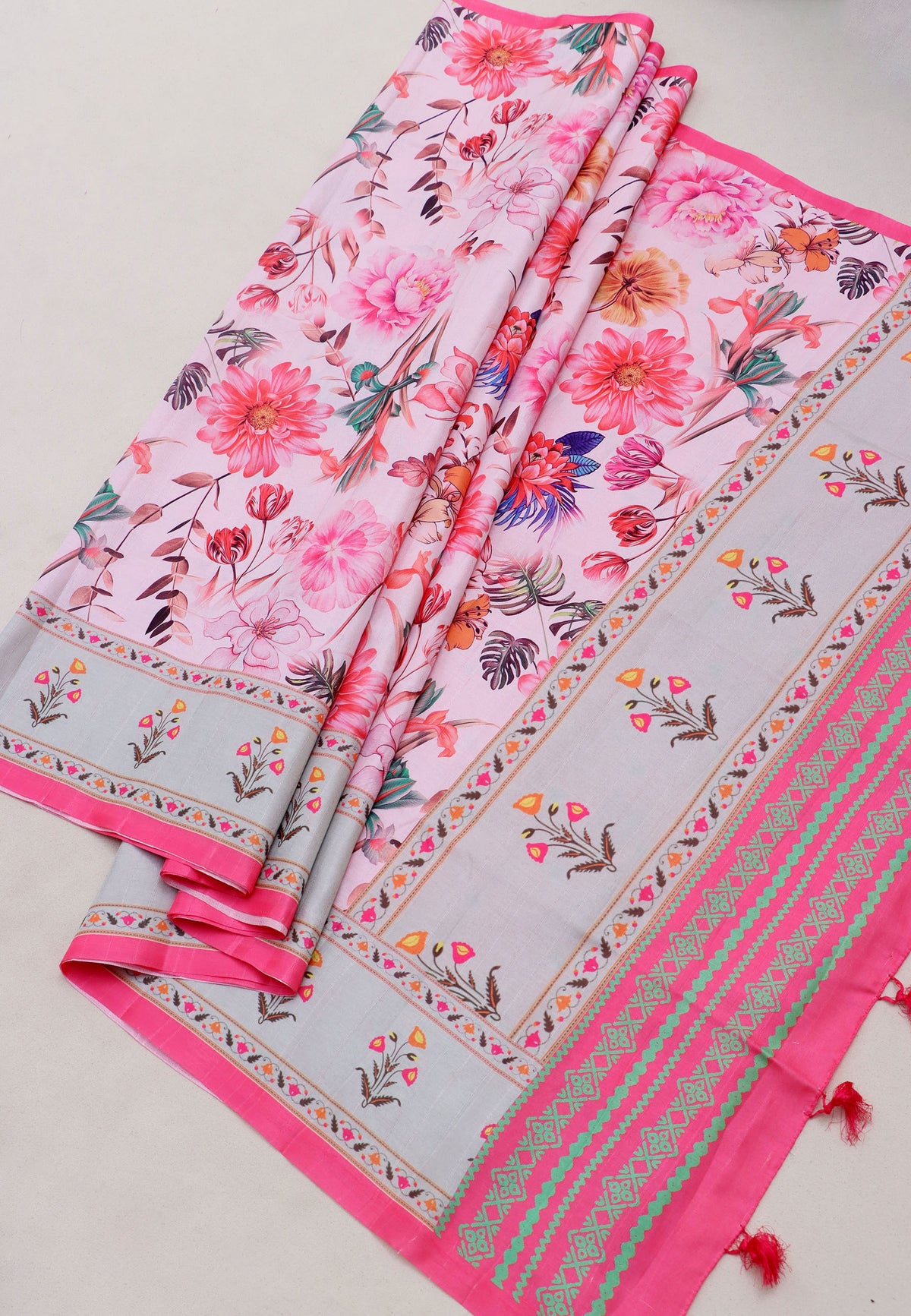 Magic Mudra Saree with Cream Colour and Border With Pink Shade-(SA-641)