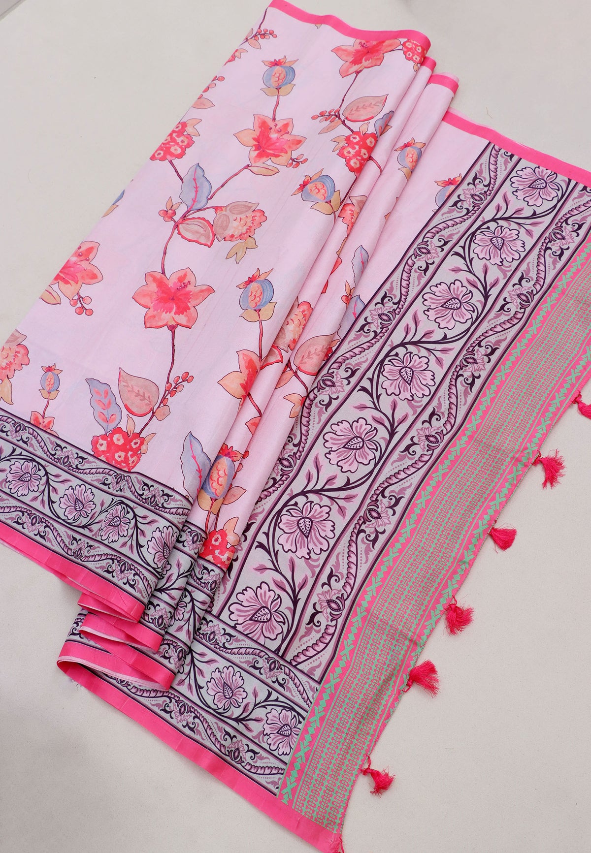 Magic Mudra Saree with Cream Colour and Border With Red Shade-(SA-645)