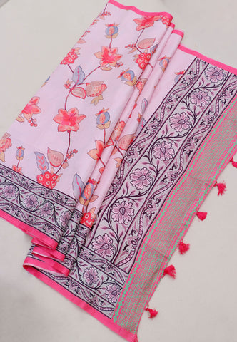Magic Mudra Saree with Cream Colour and Border With Red Shade-(SA-645)