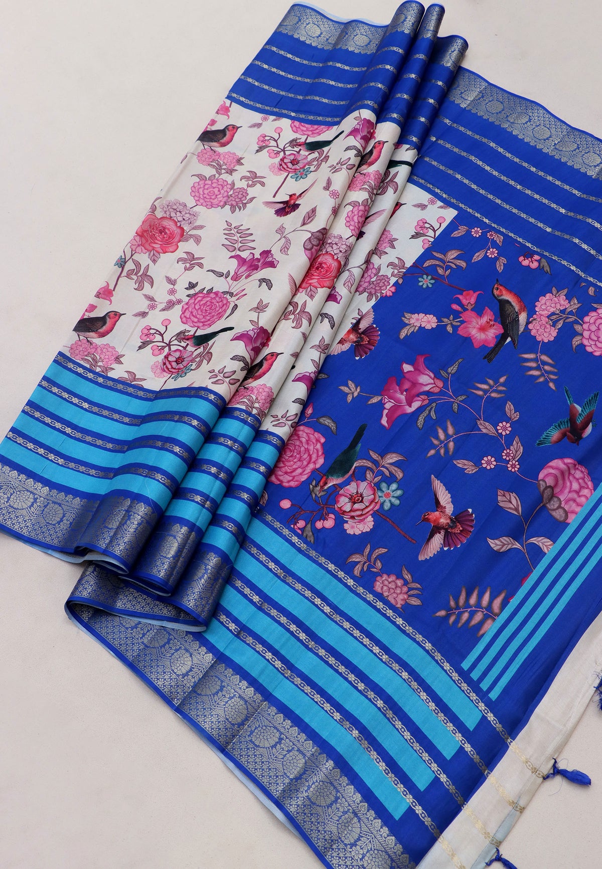 Magic Mudra Saree with Cream Colour and Border With Blue Shade-(SA-654)