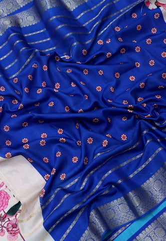 Magic Mudra Saree with Cream Colour and Border With Blue Shade-(SA-654)