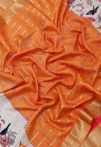 Magic Mudra Saree with Cream Colour and Border With Gold Shade-(SA-653)