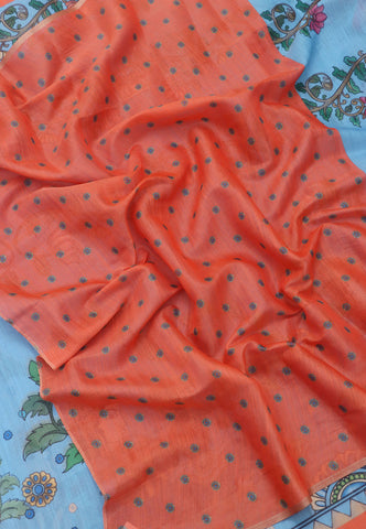 Magic Mudra Saree with Blue Colour and Border With Orange Shade-(SA-657)
