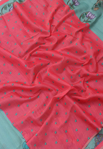 Magic Mudra Saree with Green Colour and Border With Pink Shade-(SA-660)