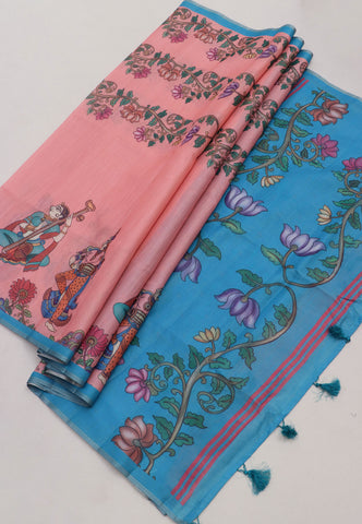 Magic Mudra Saree with Cream Colour and Border With Blue Shade-(SA-662)