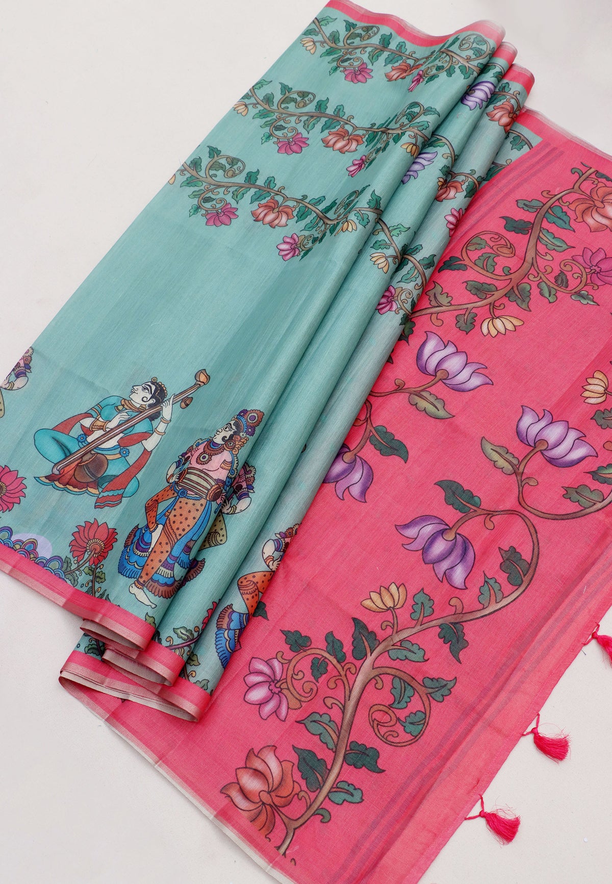 Magic Mudra Saree with Green Colour and Border With Pink Shade-(SA-660)