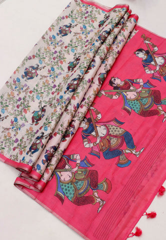 Magic Mudra Saree with Cream Colour and Border With Red Shade-(SA-665)