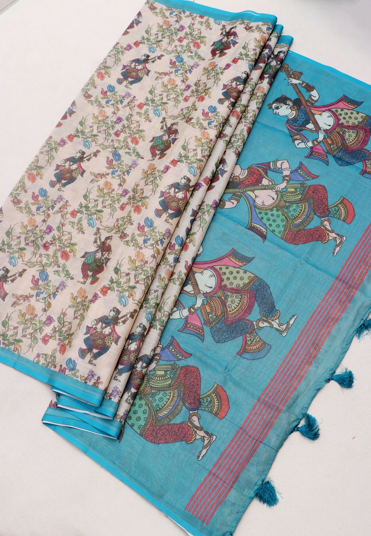 Magic Mudra Saree with Cream Colour and Border With Blue Shade-(SA-663)