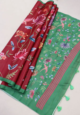 Magic Mudra Saree with Red Colour and Border With Green Shade-(SA-668)