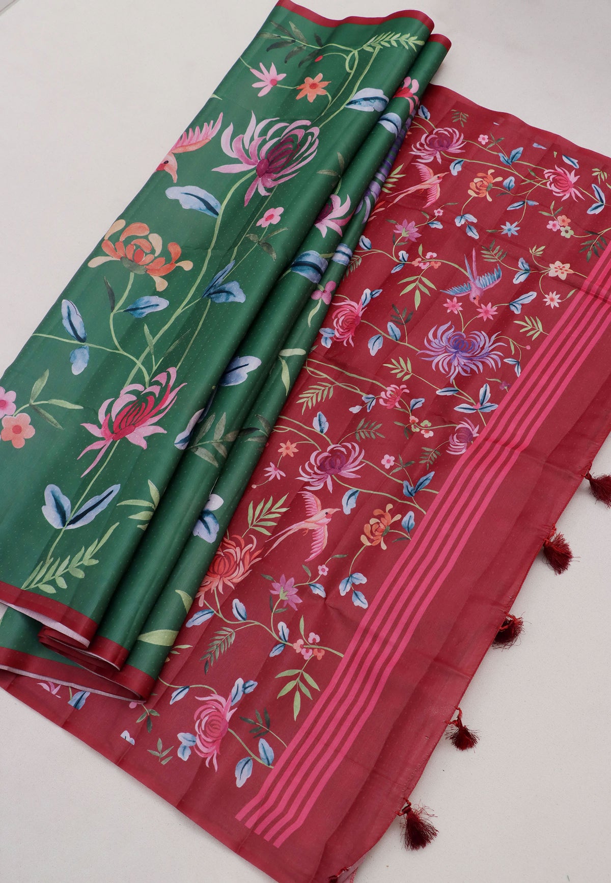 Magic Mudra Saree with Green Colour and Border With Red Shade-(SA-667)