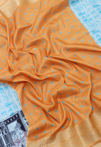 Magic Mudra Saree with Blue Colour and Border With Orange Shade-(SA-670)