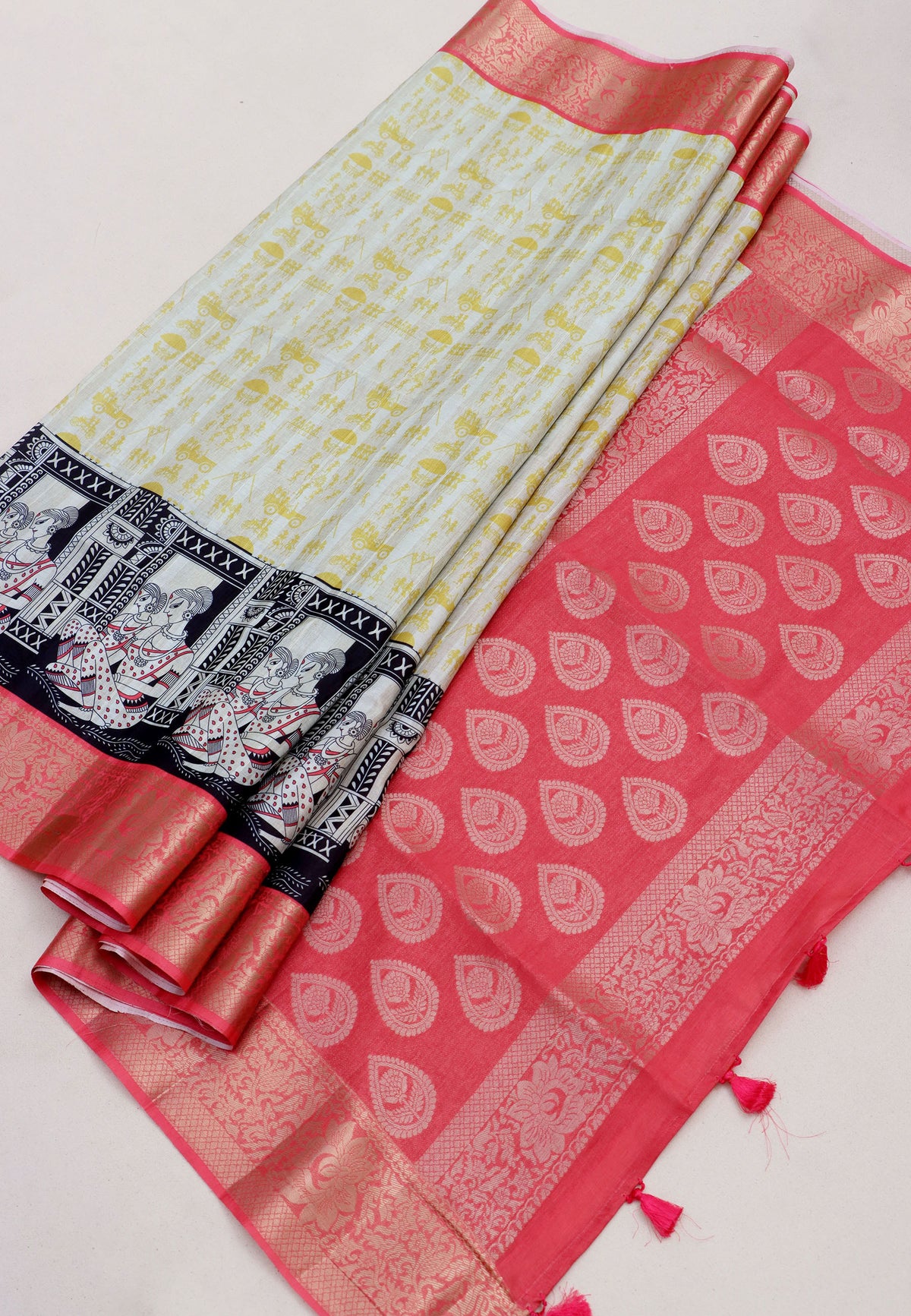 Magic Mudra Saree with Yellow Colour and Border With Red Shade-(SA-671)