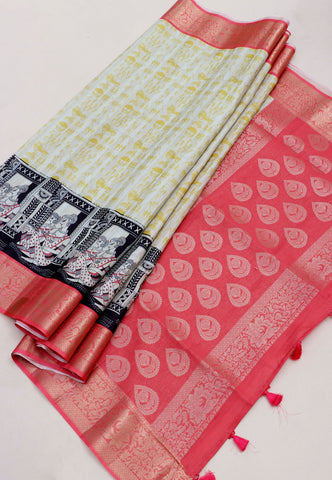 Magic Mudra Saree with Yellow Colour and Border With Red Shade-(SA-671)