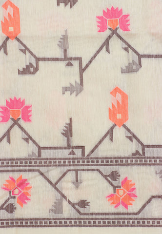 Fancy Saree With Cream Collur and Border with Brown Shade - (SA-333)