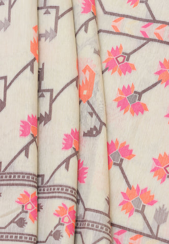 Fancy Saree With Cream Collur and Border with Brown Shade - (SA-333)