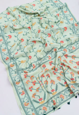 Fancy Saree With Cream Collur and Border with Green Shade - (SA-335)