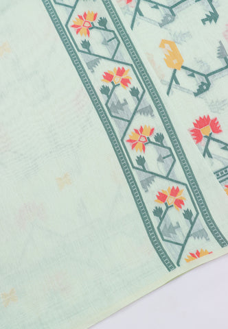 Fancy Saree With Cream Collur and Border with Green Shade - (SA-335)