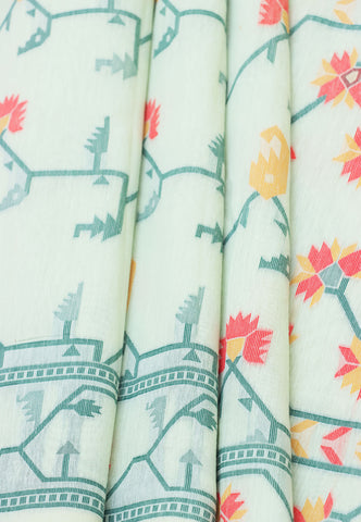 Fancy Saree With Cream Collur and Border with Green Shade - (SA-335)