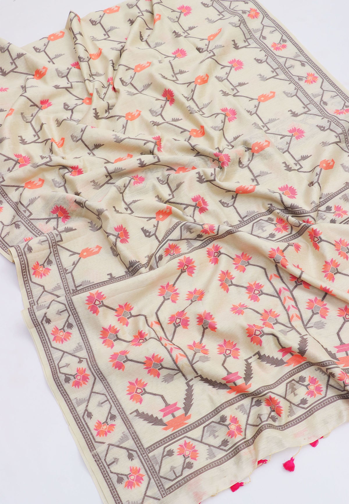 Fancy Saree With Cream Collur and Border with Brown Shade - (SA-333)