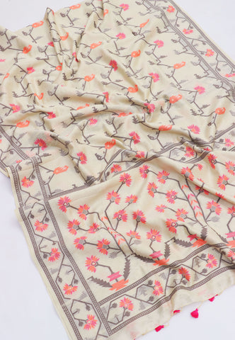 Fancy Saree With Cream Collur and Border with Brown Shade - (SA-333)