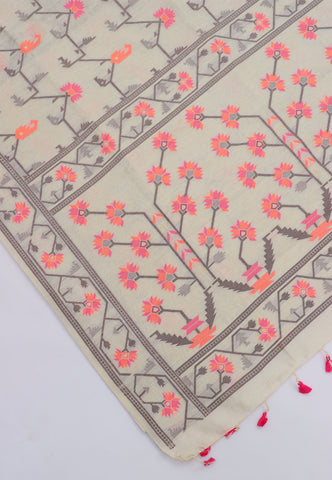 Fancy Saree With Cream Collur and Border with Brown Shade - (SA-333)