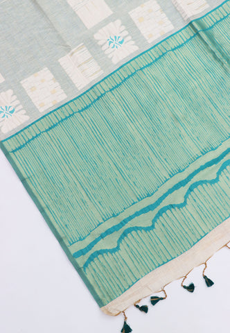 Fancy Saree With Cream Collur and Border with Green Shade - (SA-338)