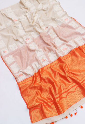 Fancy Saree With Cream Collur and Border with Orange Shade - (SA-339)