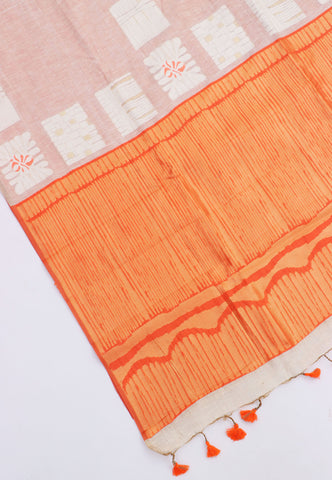 Fancy Saree With Cream Collur and Border with Orange Shade - (SA-339)
