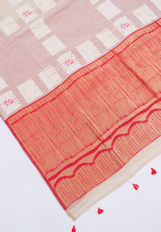 Fancy Saree With Cream Collur and Border with Red Shade - (SA-336)