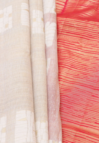 Fancy Saree With Cream Collur and Border with Red Shade - (SA-336)