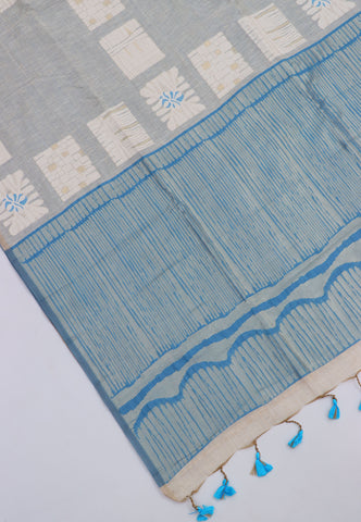Fancy Saree With Cream Collur and Border with Blue Shade - (SA-337)