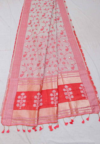 Samyoga Saree with Cream Colour and Border With Red Shade-(SA-677)