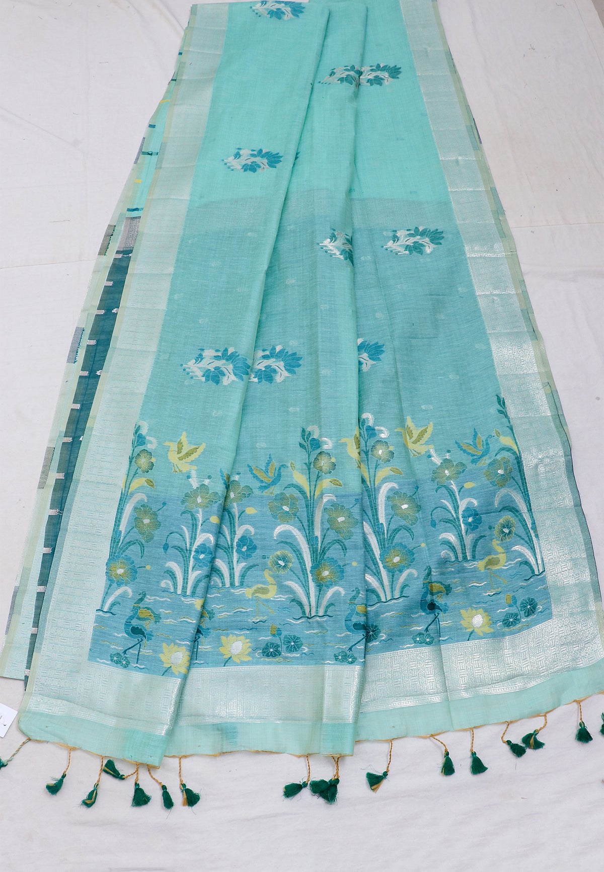 Samyoga Saree with Blue Colour and Border With Silver Shade-(SA-683)