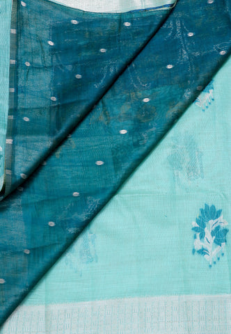 Samyoga Saree with Blue Colour and Border With Silver Shade-(SA-683)