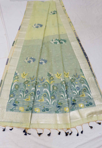 Samyoga Saree with Yellow Colour and Border With Silver Shade-(SA-681)