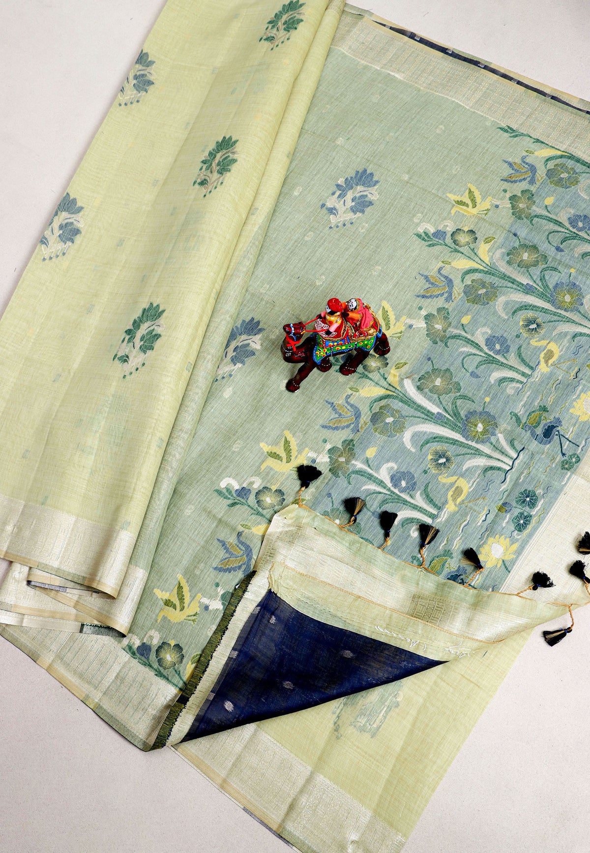 Samyoga Saree with Light Yellow Colour and Border With Silver Shade-(SA-760)