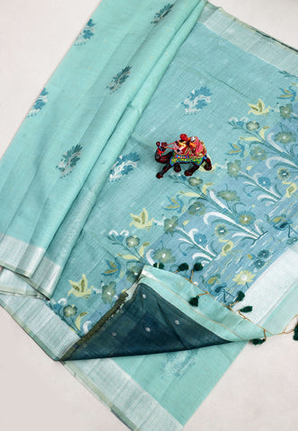 Samyoga Saree with Blue Colour and Border With Silver Shade-(SA-762)