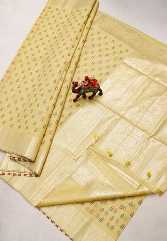 Samyoga Saree with Cream Colour and Border With Gold Shade-SA-804
