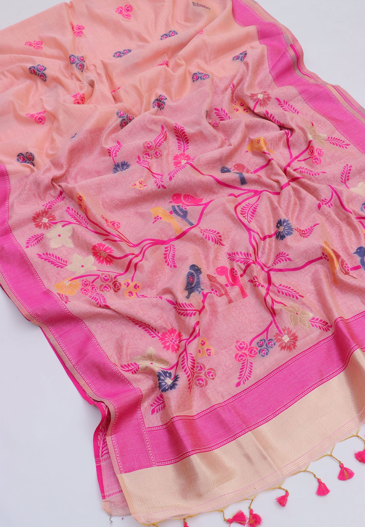 Fancy Saree With Pink Collur and Border with Pink Shade - (SA-350)